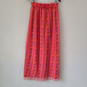 Vintage Womens Floral Maxi Skirt Size 12 Layered Chiffon Pink Multicolor Garden